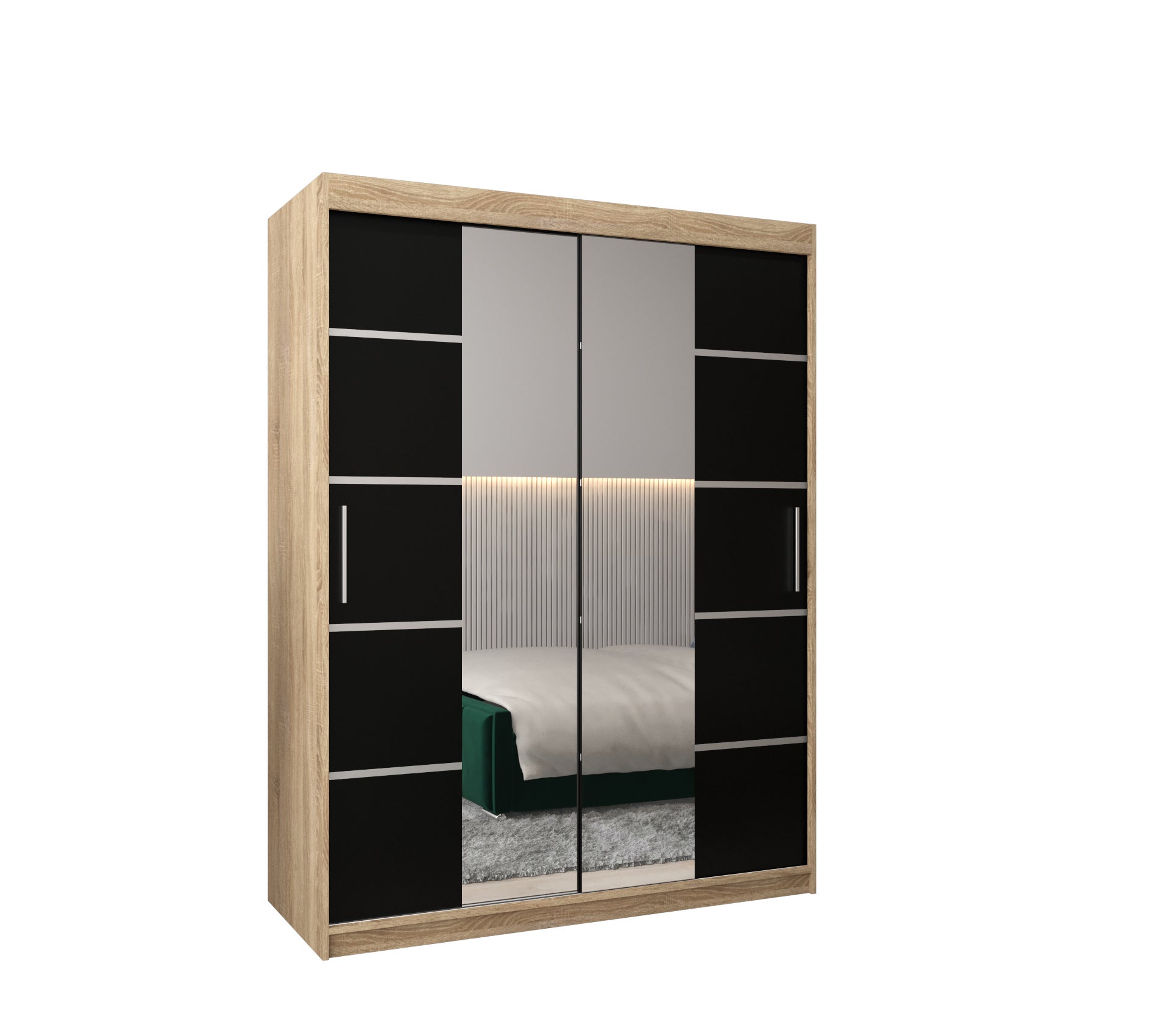 Szafa przesuwna garderoba Verona 4 150 x 62 x 200 cm Sonoma + Czarny - Abiks Meble
