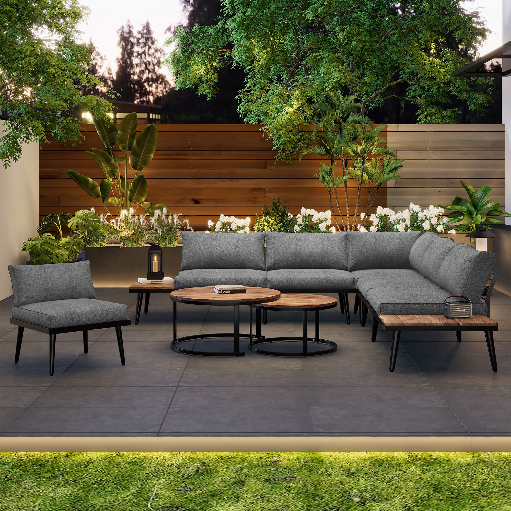 Salon bas de jardin en Métal Gris 6 personnes - 2