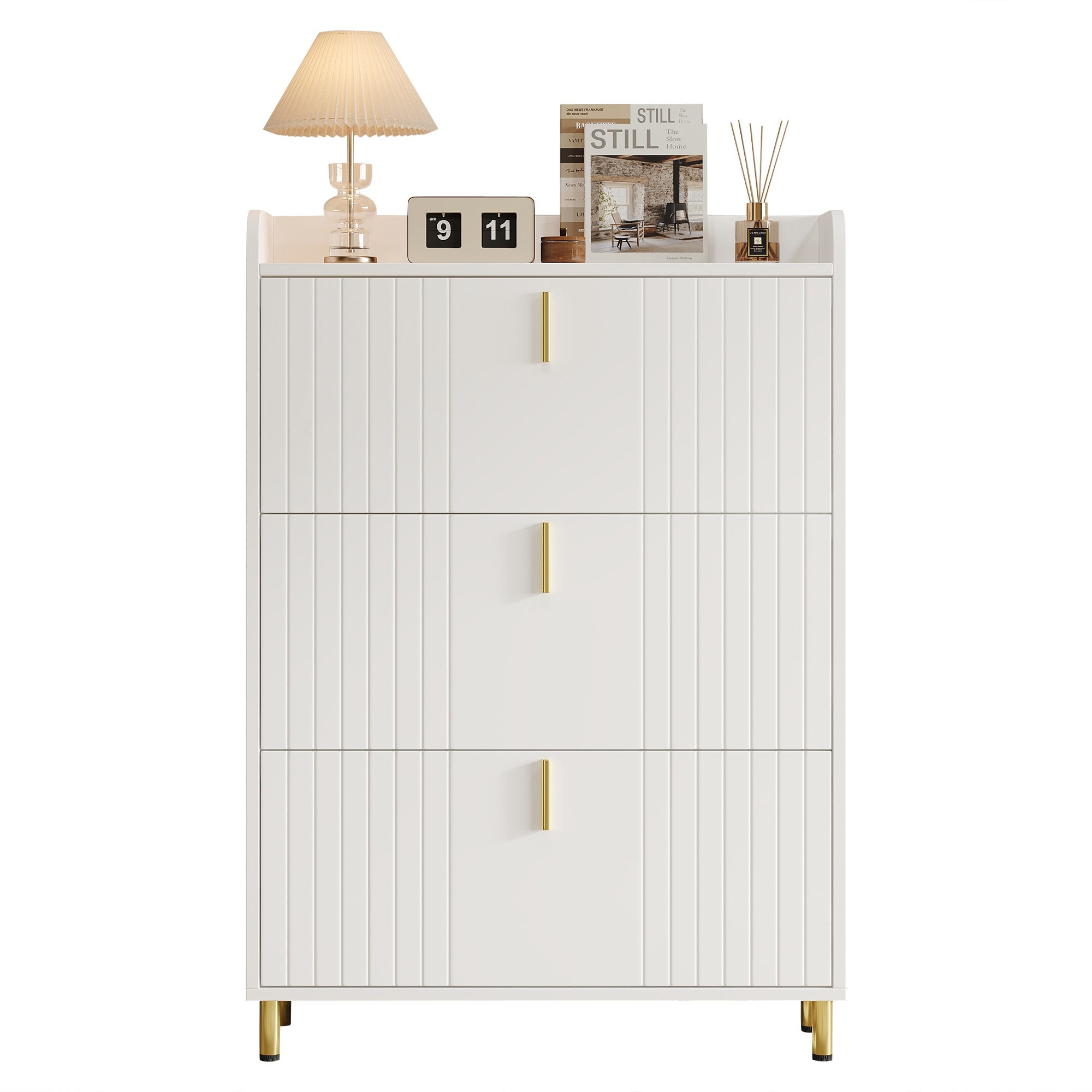Meuble à chaussures avec 3 compartiments - 80 x 23.5 x 123.5 cm - Dispositif anti-basculement - MDF - Blanc - 8