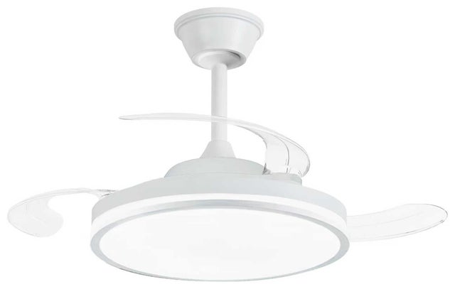 NARVI Ventilador de techo color blanco, 3 Palas retráctiles,Motor DC, Luz LED Regulable y Memoria.Con Mando. REF MORAIRA 7285 WH