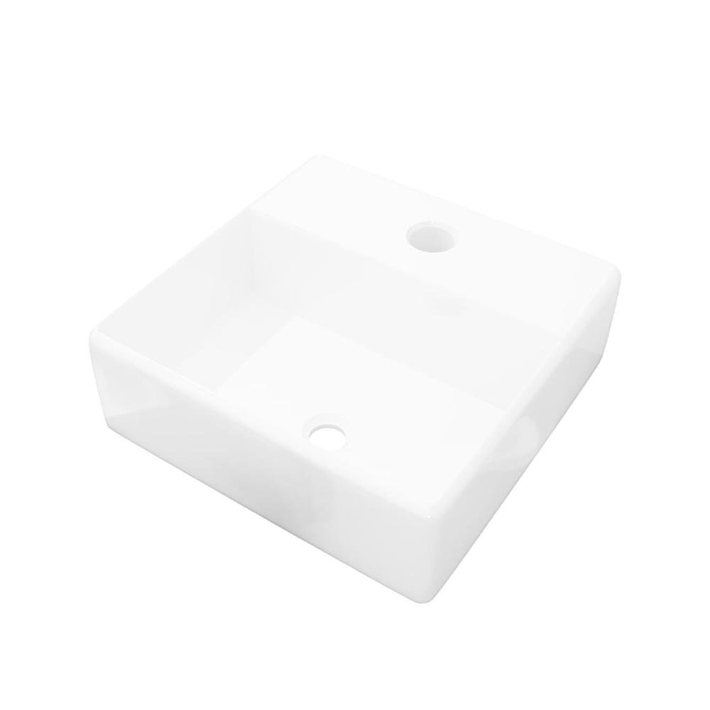 Lavabo carré à trou pour robinet Céramique Blanc vidaXL - 2