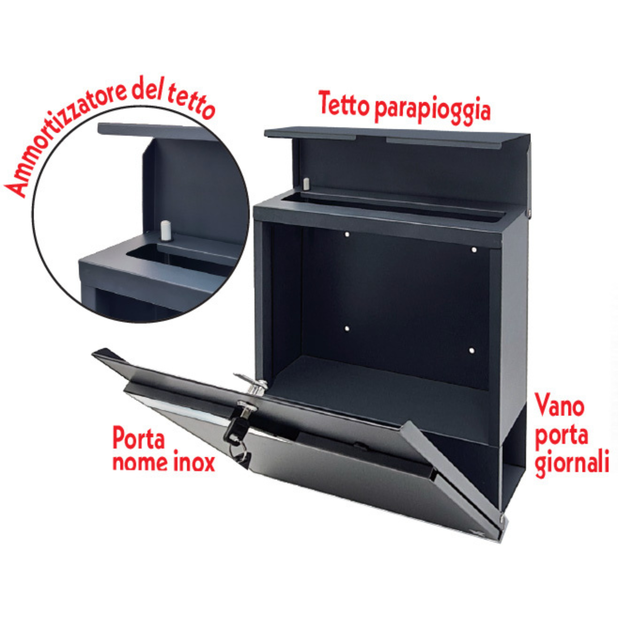 ALUBOX URANIA Cassetta Postale Da Esterno Moderna In Acciaio 37x37x11 CM Cassetta Posta Con Portanome E Vano Portariviste - 3