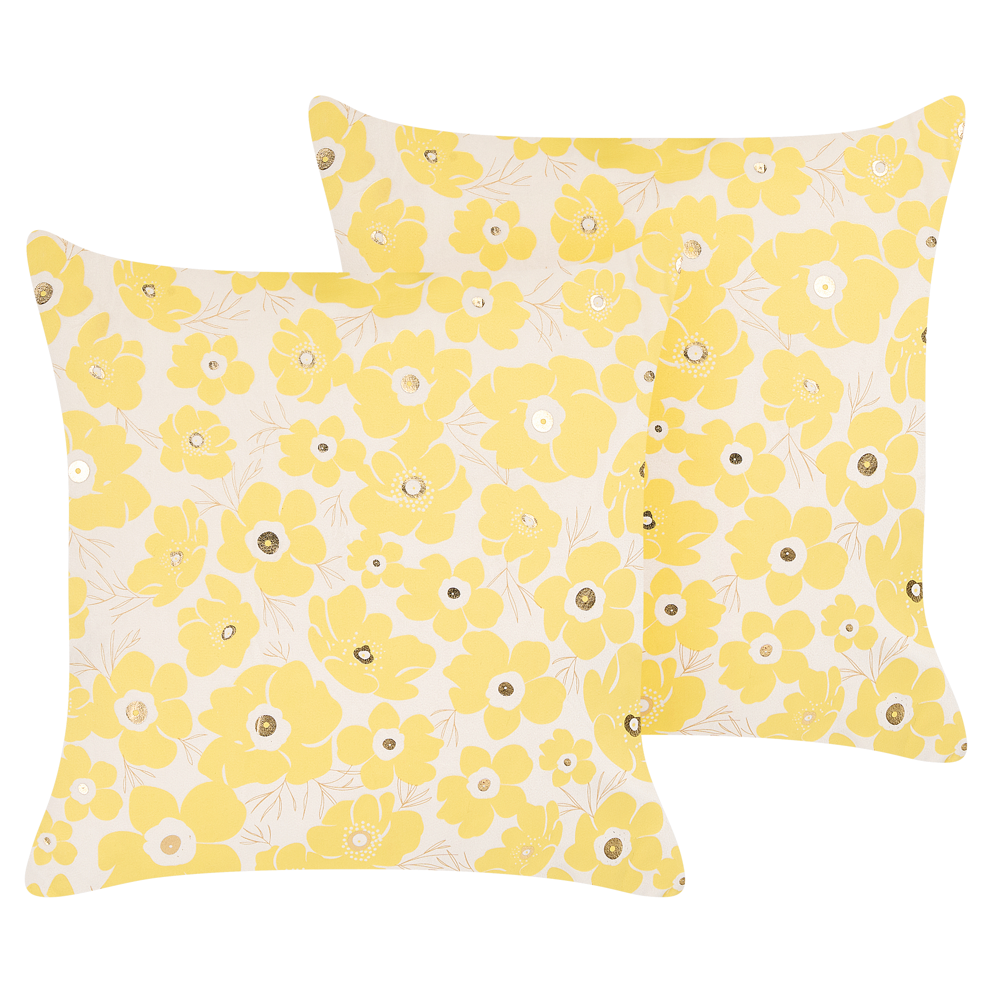 Beliani conjunto de 2 cojines decorativos triteleia terciopelo 45 x 45 cm amarillo patrón floral