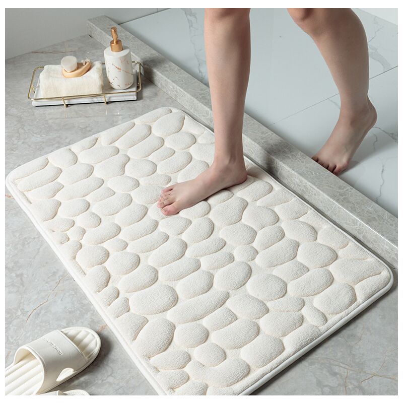 Tapis de sol gaufré en galets, tapis de sol absorbant antidérapant pour entrée de salle de bain (blanc lait, 40 * 60CM) - 4
