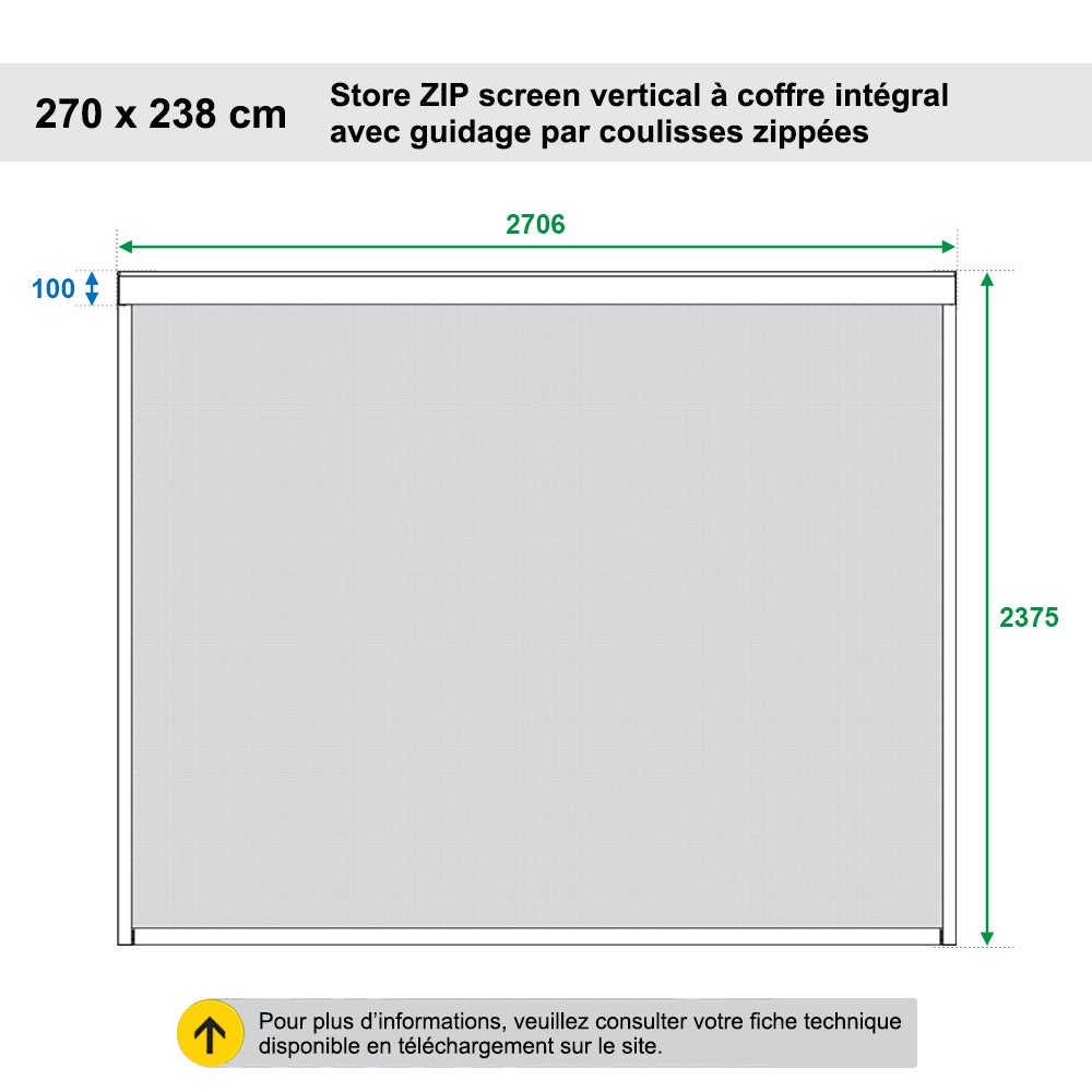 Store vertical ZIP 270 x 238 cm avec coffre intégral haute résistance au vent pour pergola ou installation seule - Anthracite - 2