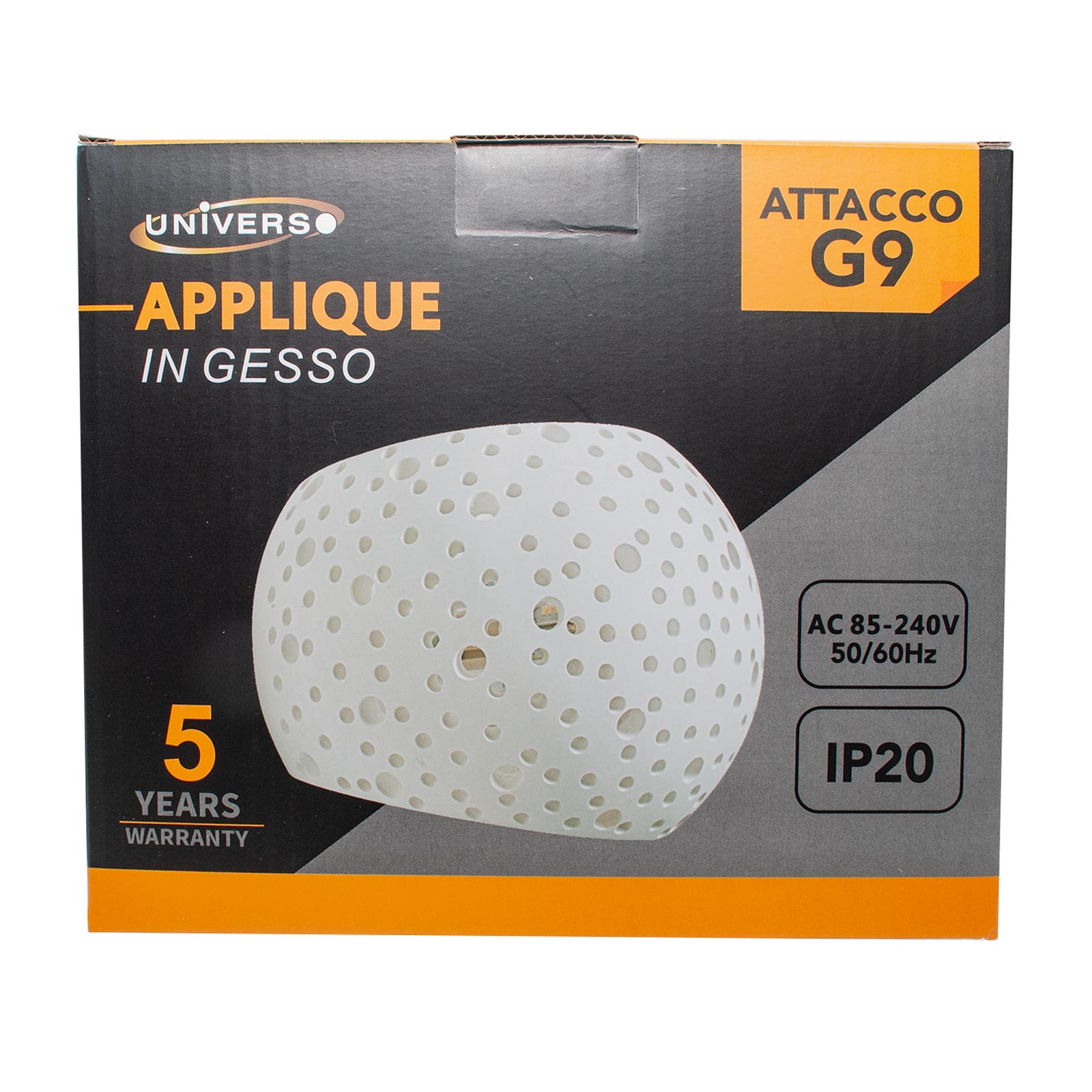 Applique murale intérieure blanche perforée, lampe en plâtre, design moderne et minimaliste - 1 douille G9 - dimensions 15 x 13 x 13 cm - 10