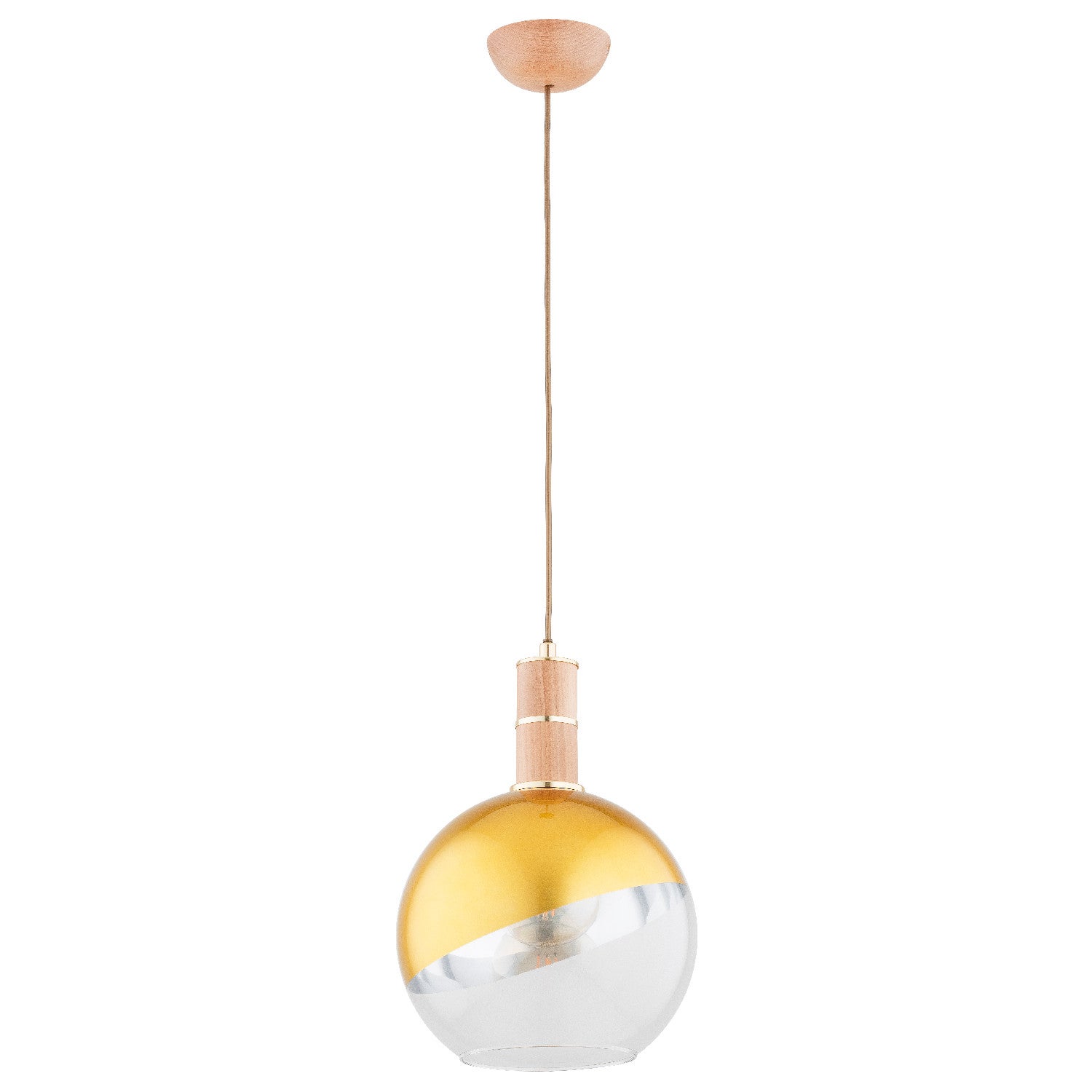 Lampa wisząca Livo jasne drewno-złota-przezroczysty 1xE27x15W do kuchni wym: 95 x 25 x 25 cm metal Alfa