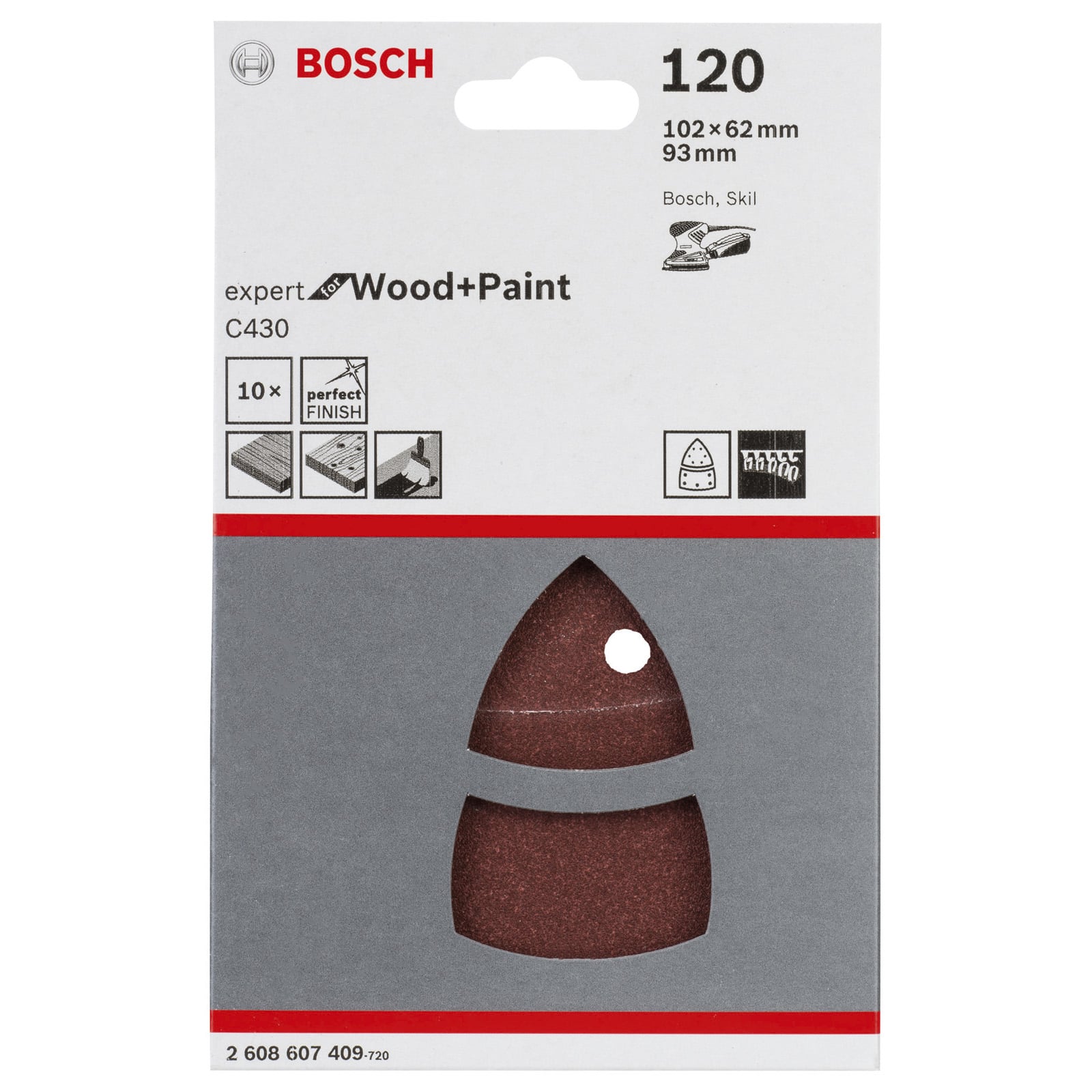 Tarcze ścierne Bosch C430 czerwone 120 ziarnistość 10 sztuk - 5