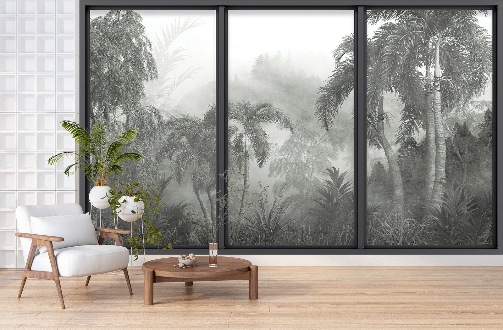 Papier peint panoramique Trompe l'oeil baie vitrée - Jungle - Largeur 325 cm x Hauteur 195 cm - 3