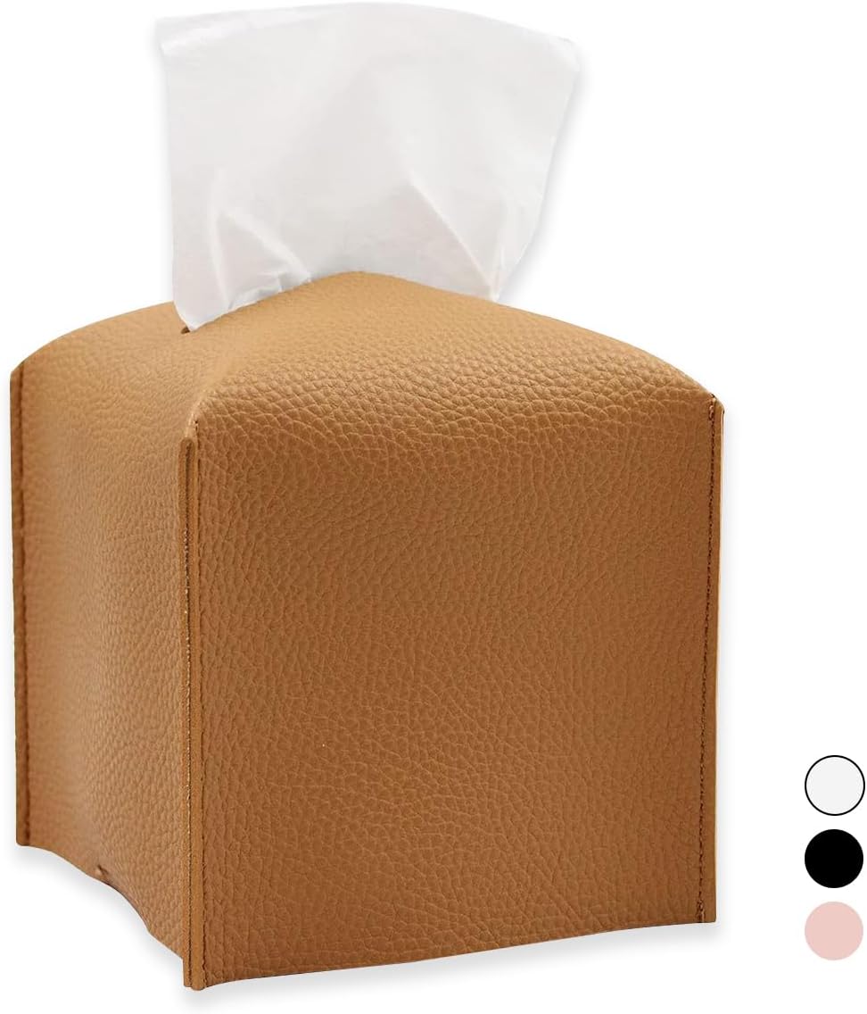 Pudełko na chusteczki, nowoczesne skórzane pudełko na chusteczki, z możliwością ponownego napełnienia, wys. x szer. x gł. 13 x 13 x 13 cm – jeden rozm