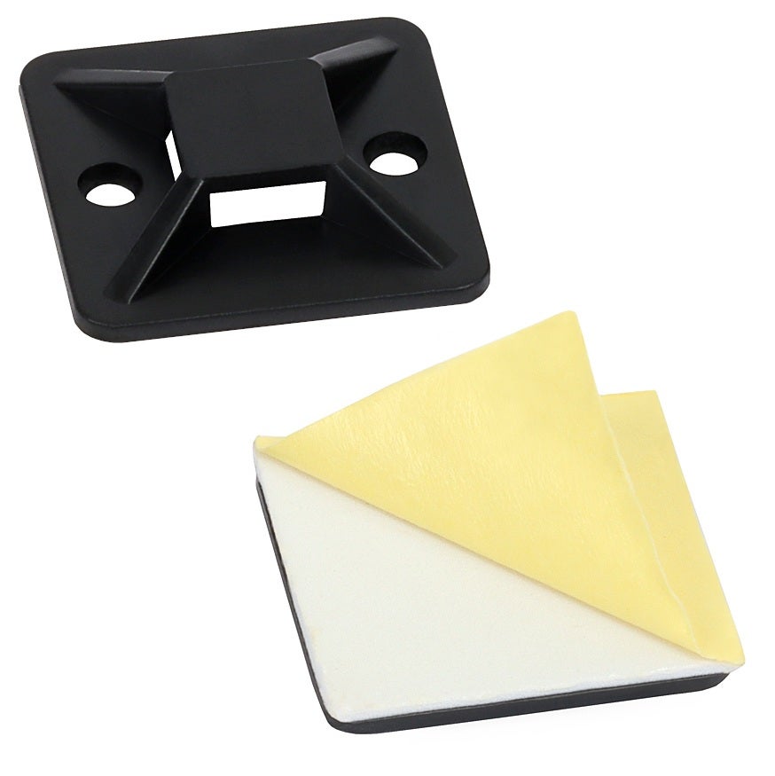 Podstawki samoprzylepne 20x20mm do opasek zaciskowych kabli CZARNE 100szt