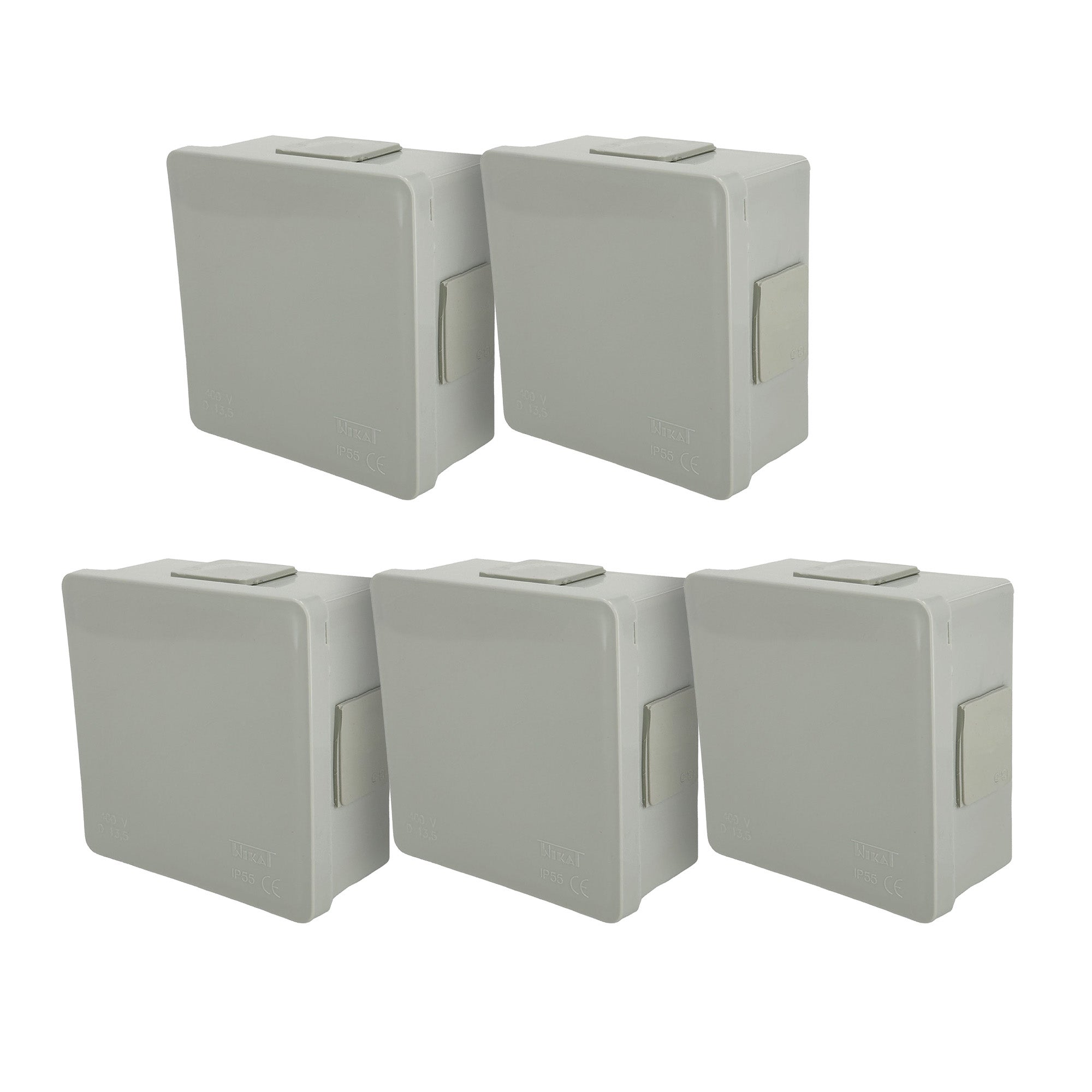 Puszka natynkowa hermetyczna 86x86x40mm 4-wlotowa, z dławikami gumowymi, IP55 zamknięcie "na klik" szara EDO 5 szt.