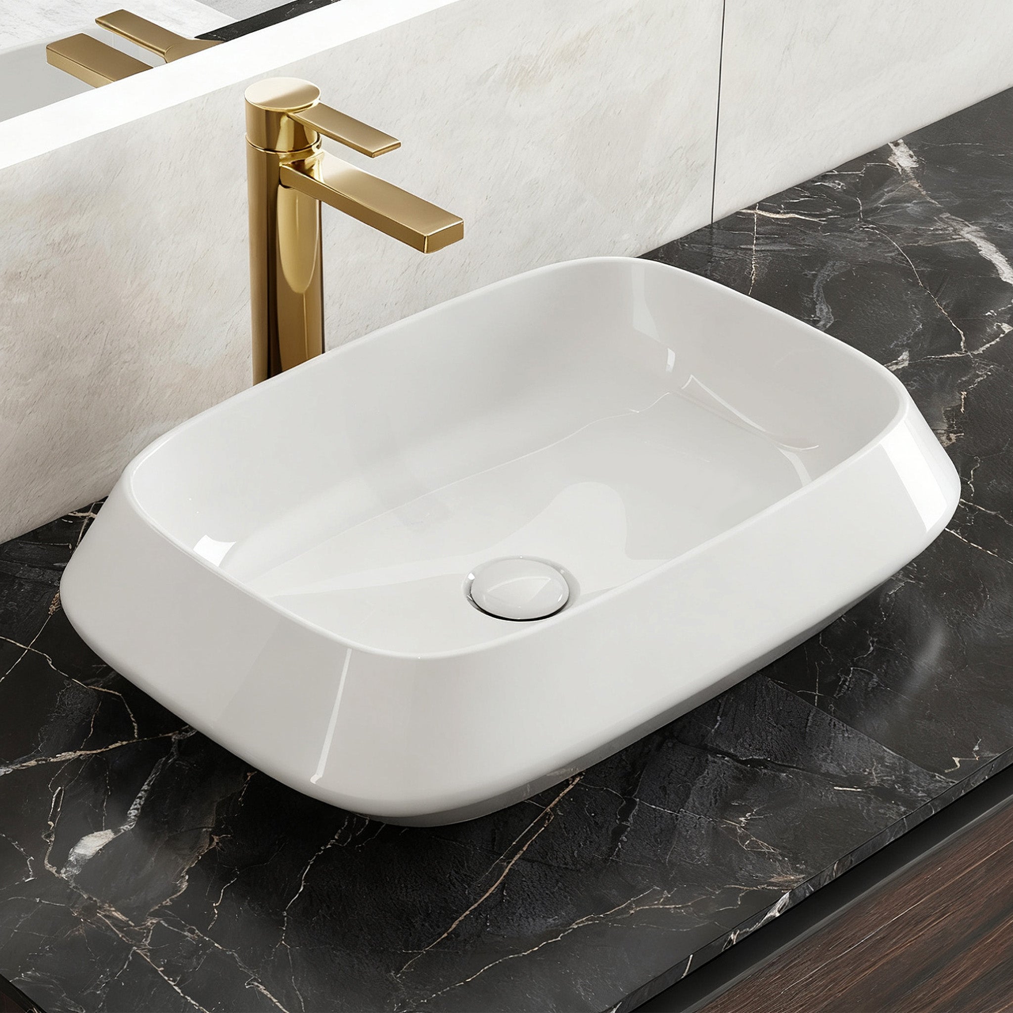 HOROW Umywalka nablatowa, prostokątna, 52 x 35 cm, biała, bez otworu na baterię i przelewu