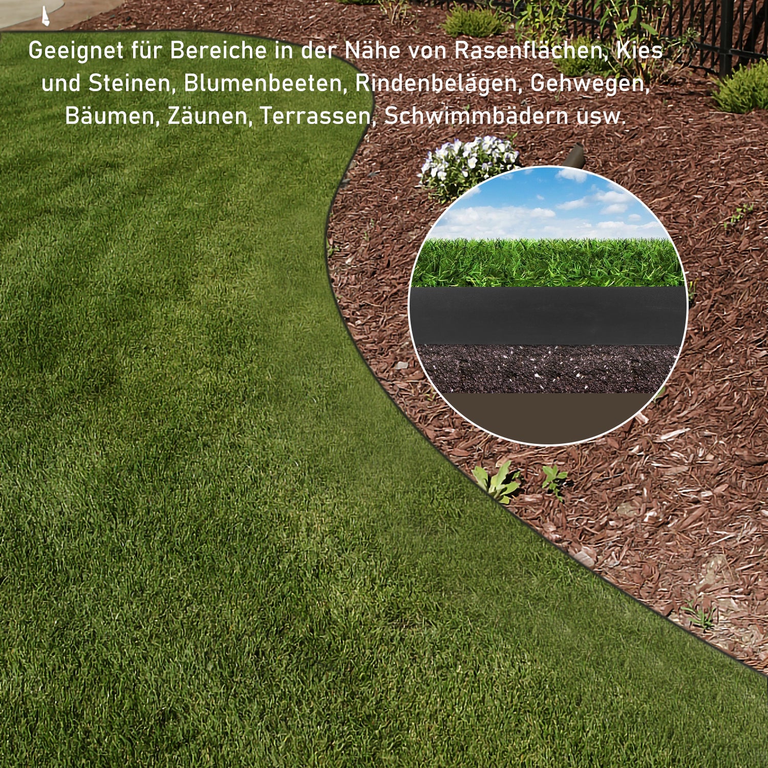 Bordure de jardin Bordure de pelouse flexible Bordure de lit en plastique dur Bordure de tonte Jardinage 25m*10cm*2mm Noir - 5