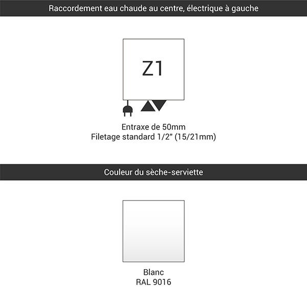 Sèche-serviette mixte blanc de 1620mm de haut et 600mm de large - 801 Watt - FIO1620/600Z1B - 3