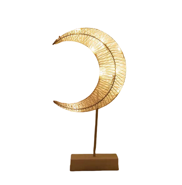 Lampa stołowa z rattanu (księżyc)