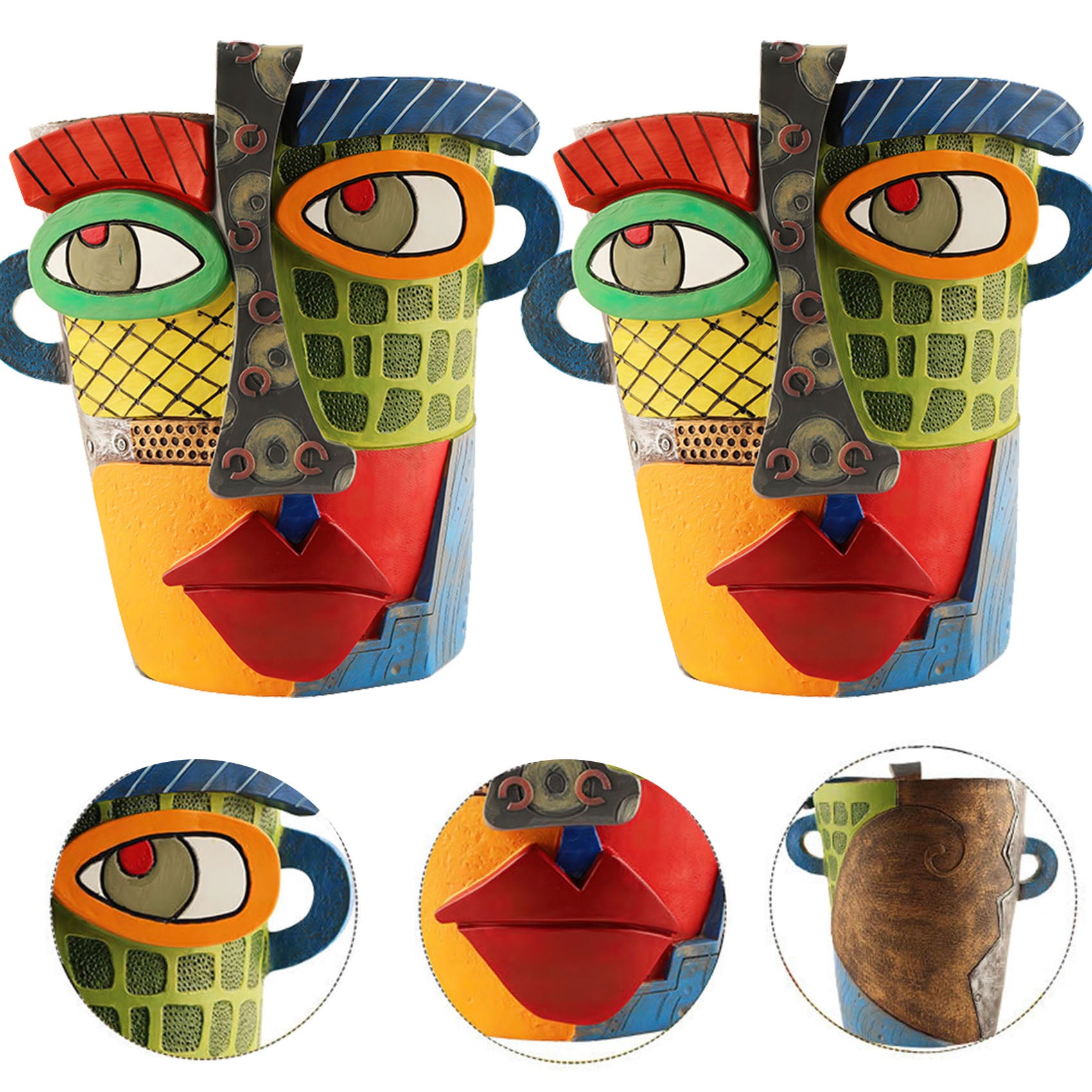 2 sztuki brutalistycznych doniczek z abstrakcyjną twarzą piękności, kolorowe doniczki na głowę, dekoracyjne doniczki z żywicy na kwiaty (A)