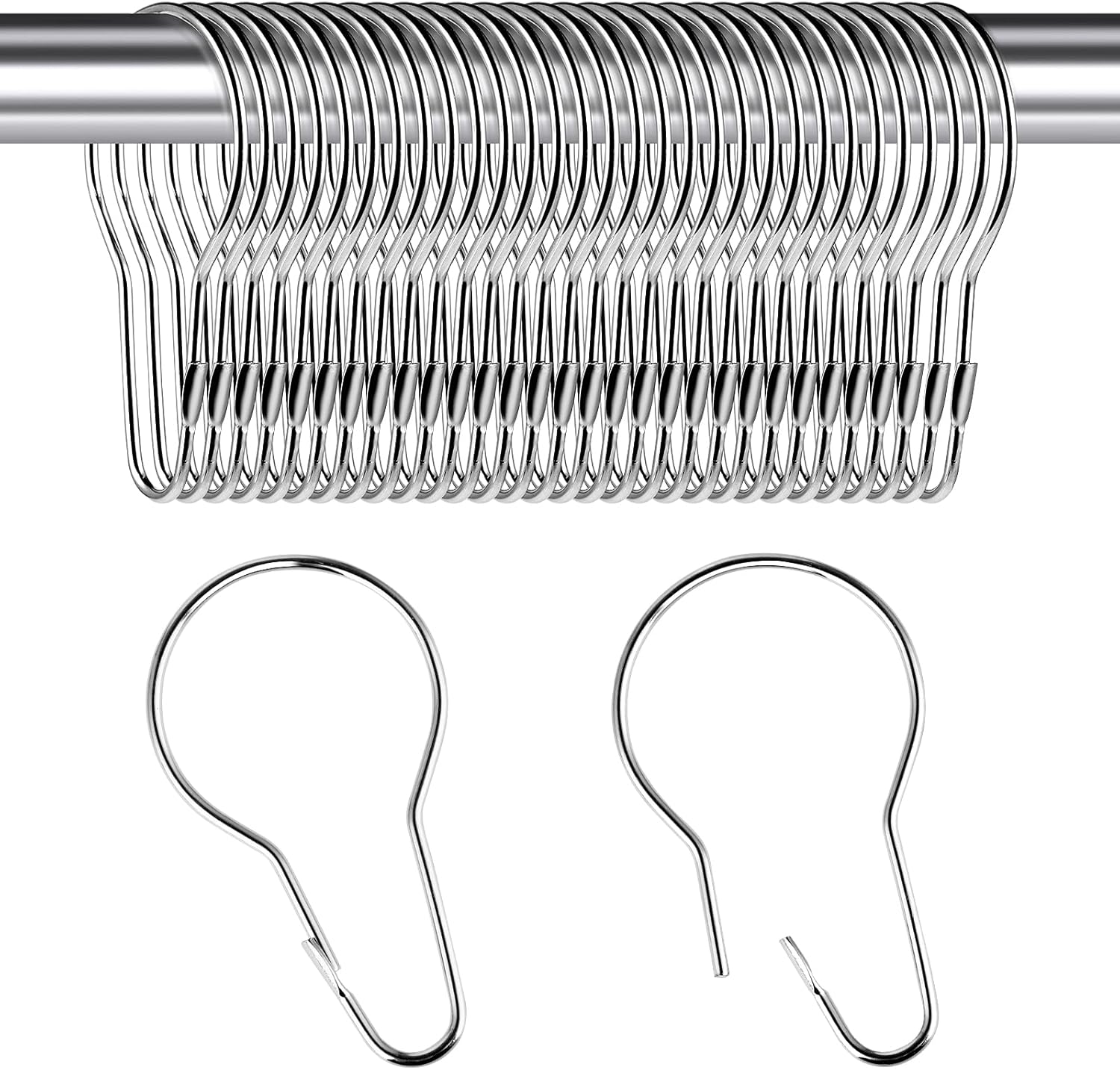 Zestaw 30 nierdzewnych kółek do zasłon prysznicowych ze stali nierdzewnej – ozdobne haki do łazienki i sypialni, w kolorze srebrnym