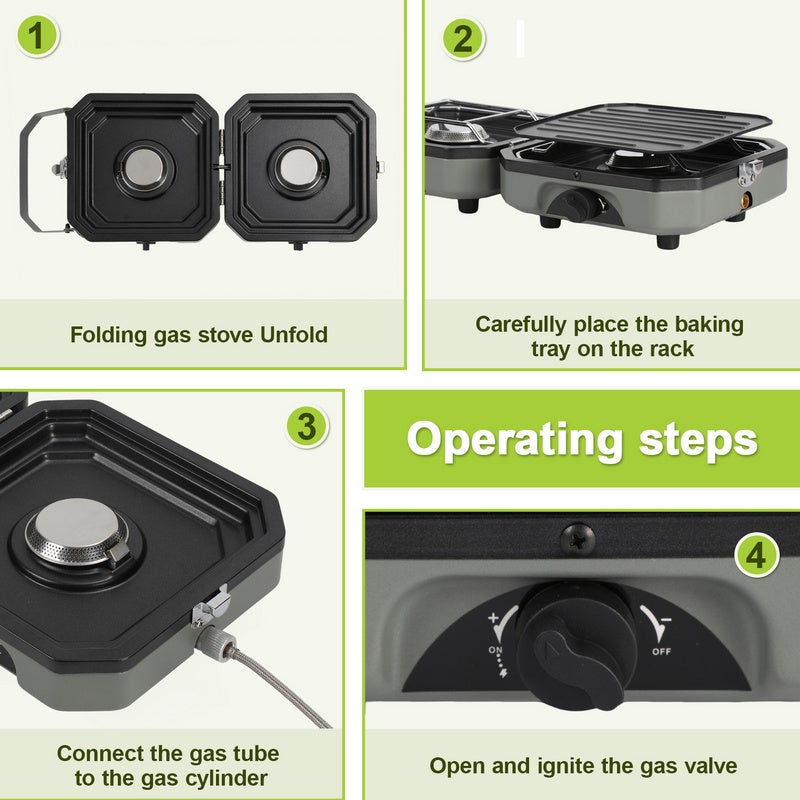 Cuisinière à gaz Réchaud gaz portable de camping portable avec 2 brûleu pour la cuisine en plein air BBQ - 3