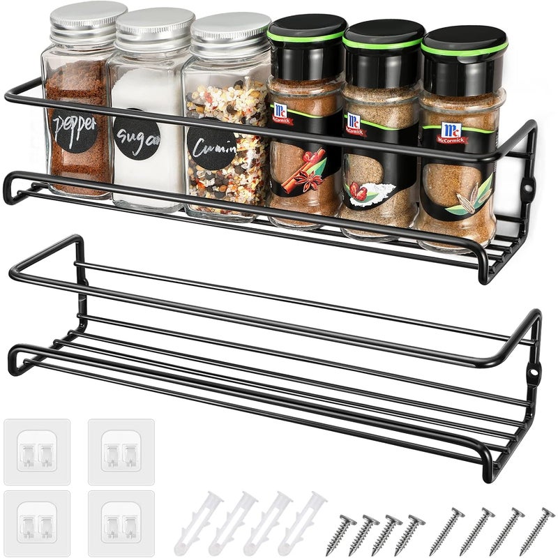 Zestaw 2 wieszaków na przyprawy do montażu na ścianie z samoprzylepnymi haczykami i śrubami do kuchni, łazienki i balkonu, 29 x 6,8 x 6,5 cm