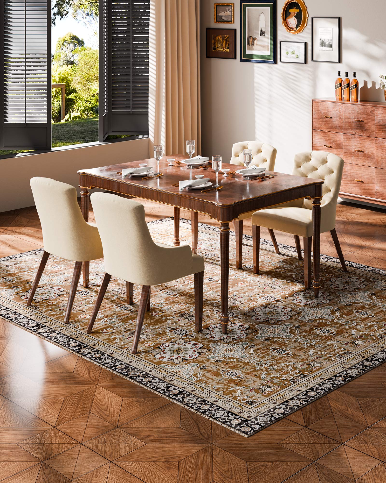 Tapete VEVOR sala estar, 2,3 x 2,9 m, grande lavável, antiderrapante, resistente riscos animais estimação, para escritório, entrada, castanho e verde - 5