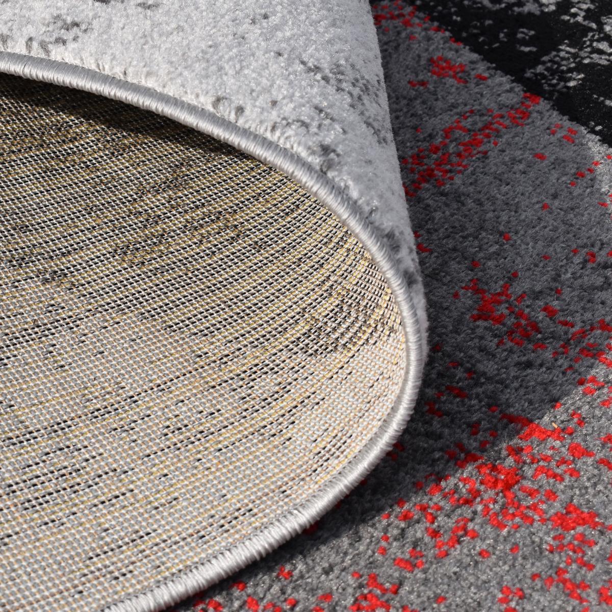 tapis entrée 120x170 tissé gris et rouge rectangle motif géométrique ROSALINE - 6