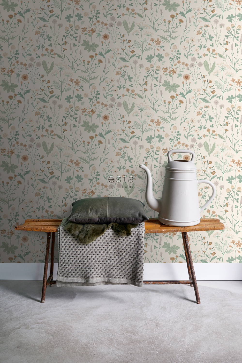 Papier peint fleurs des champs vert, terracotta et violet - 53 cm x 10.05 m - ESTAhome - 4