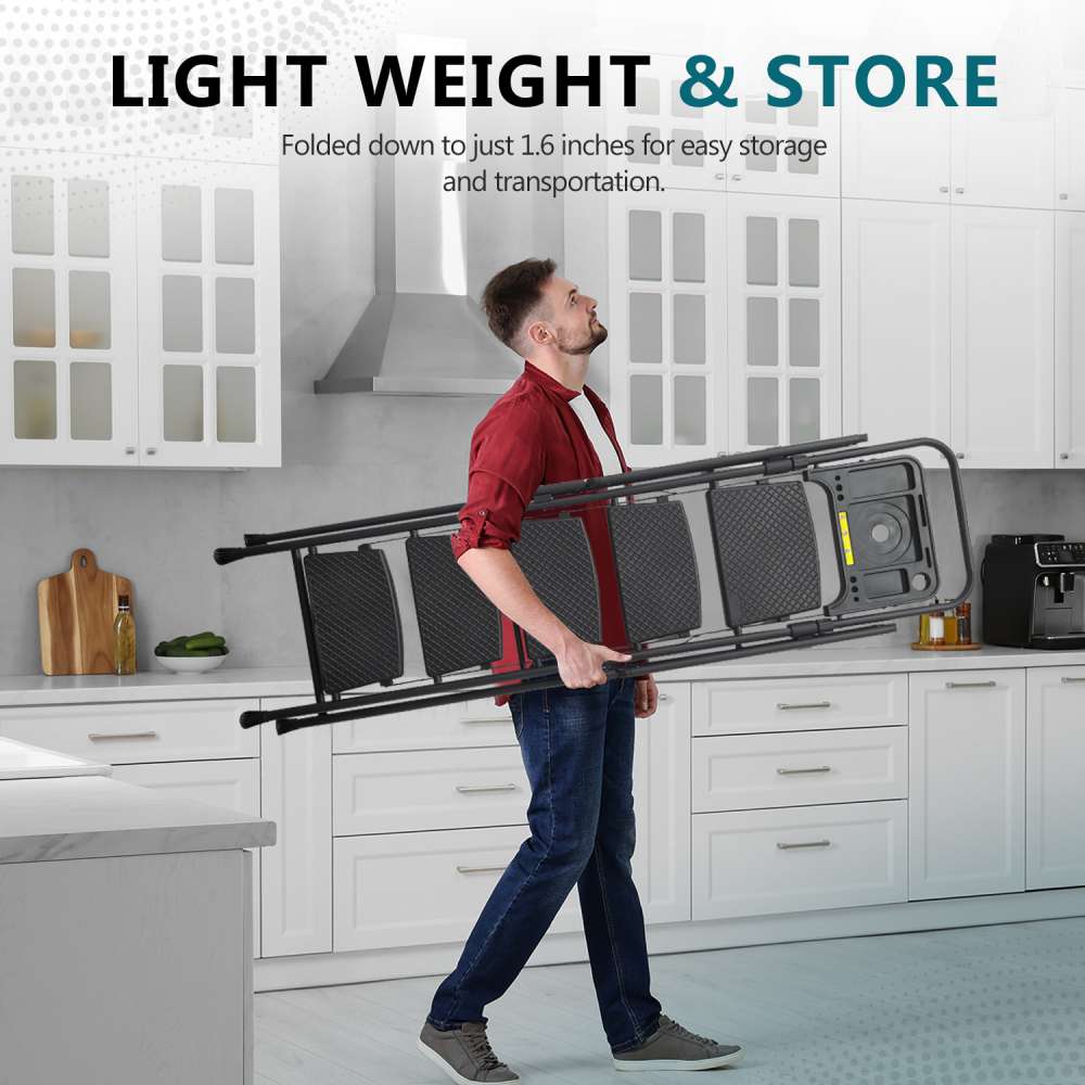 Escabeau 5 marches acier robuste avec main courante, pédales larges antidérapantes, 150 kg, pliant cuisine maison - 7