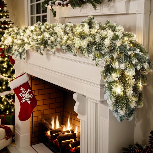 180CM Corona de Navidad, decoración de chimenea navideña, vid de pino con luz, decoraciones navideñas, decoraciones de escaleras para el hogar