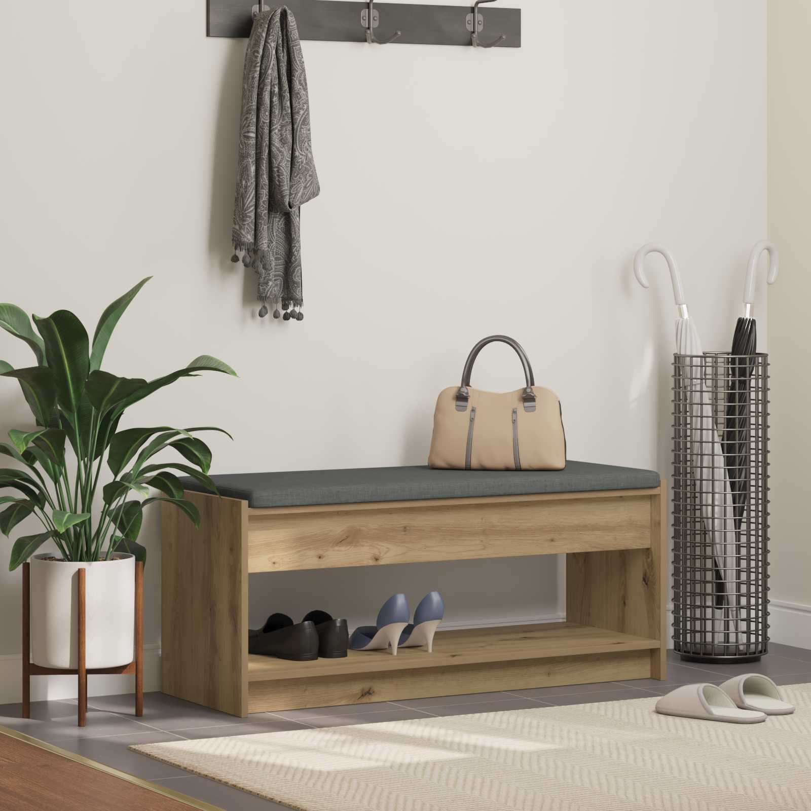 Banc d'entrée - Banc intérieur avec coussin Chêne Artisanal 103 x 38 x 45 cm - 2
