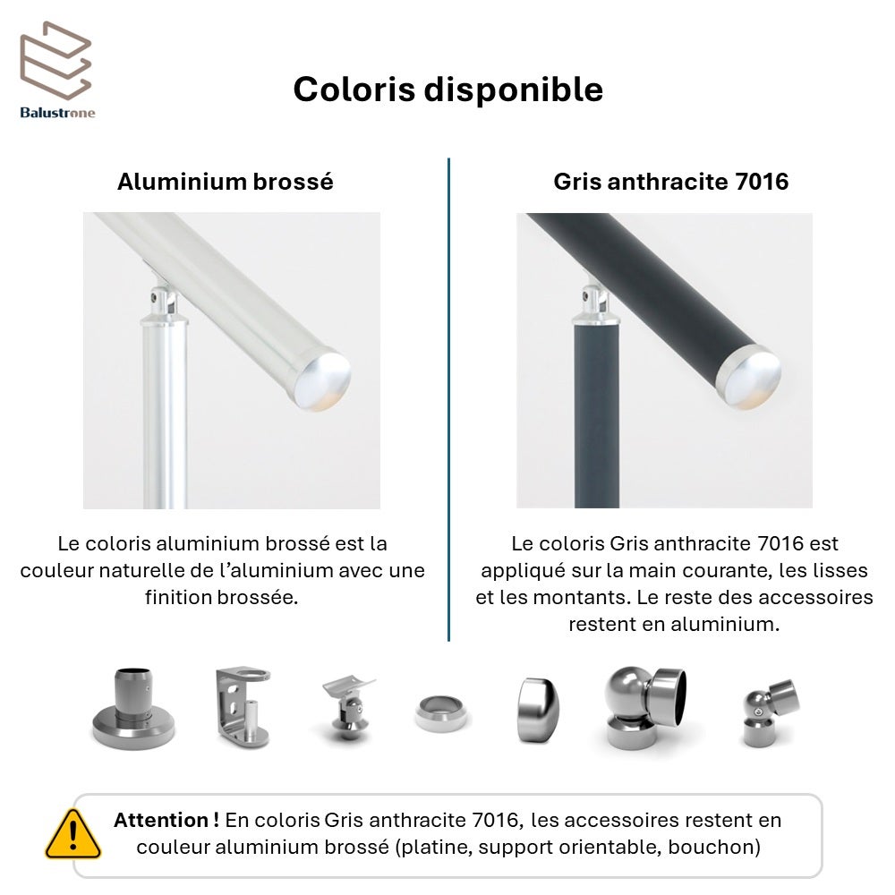 Garde-corps aluminium 3m pose en applique, intérieur et extérieur, PRAGUE 5 lisses, en kit - 7