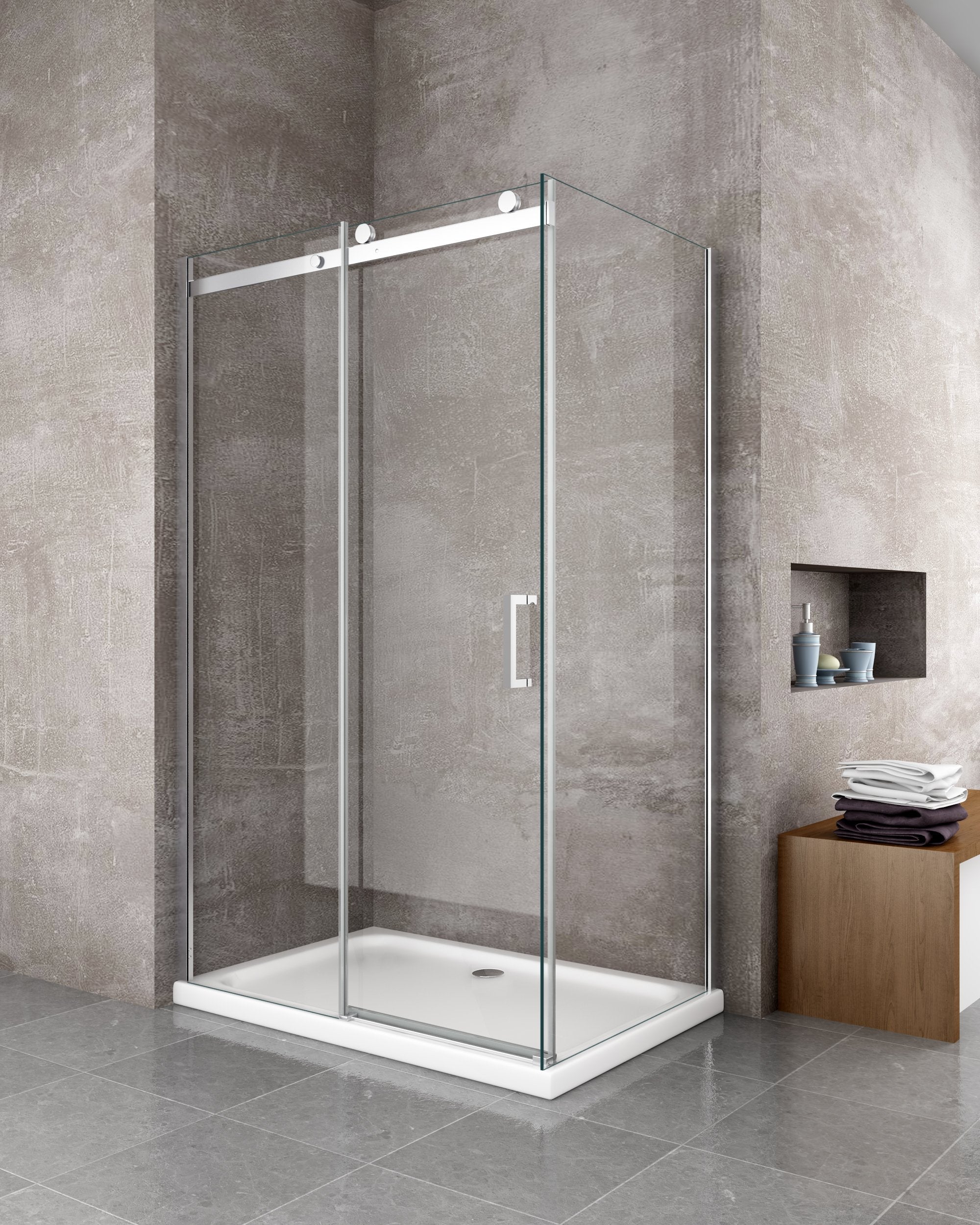 Douche de 8 mm H.190 avec un paroi fixe et une porte coulissante (receveur non inclu)– 90 fixe x 100 coulissante - 7