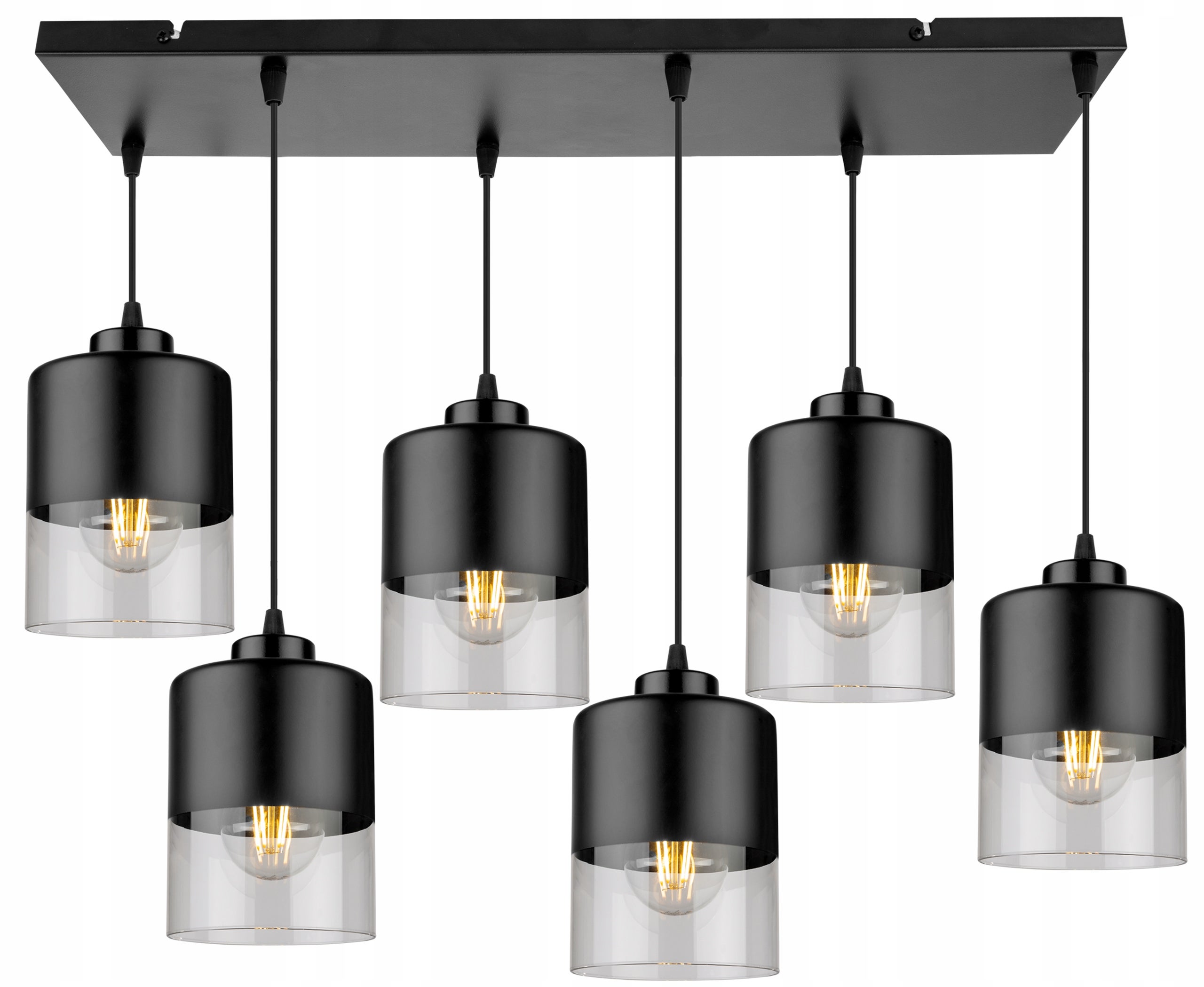 Lampa sufitowa wisząca Roma modern 6xE27 abażur prostokątny czarno/transaprentny Light Home LH