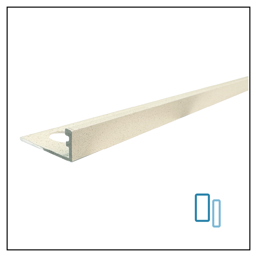Perfil LUXURY BEIGE CLARO LACADO mate. Areas INTERIORES Y EXTERIORES. Recto de 9,5mm de espesor para azulejos. Aluminio L.2,60M x 9,5mm - 4