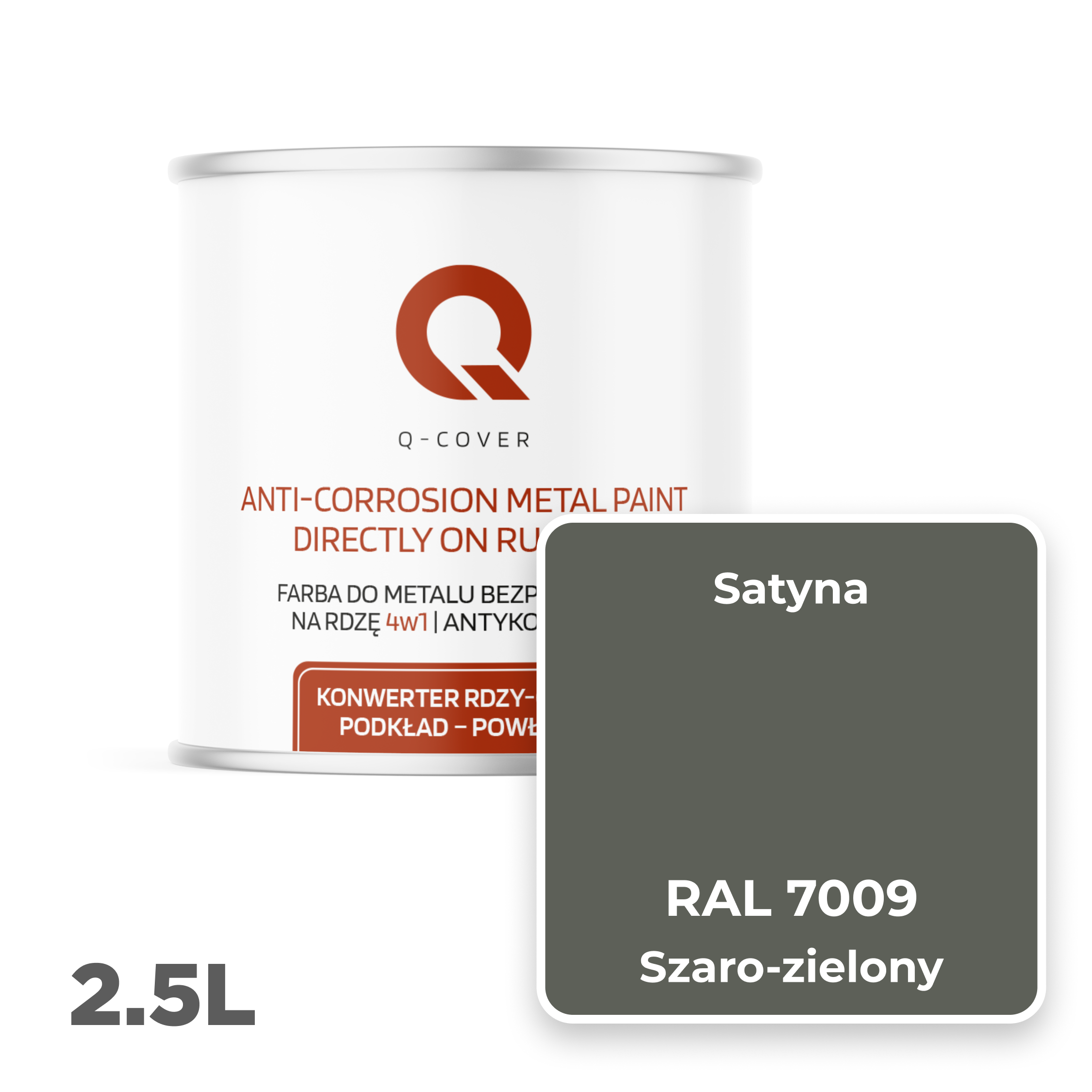 Farba do Metalu Prosto na Rdzę 4w1 Q-Cover Szaro-zielony RAL7009 Satyna 2.5L - 2