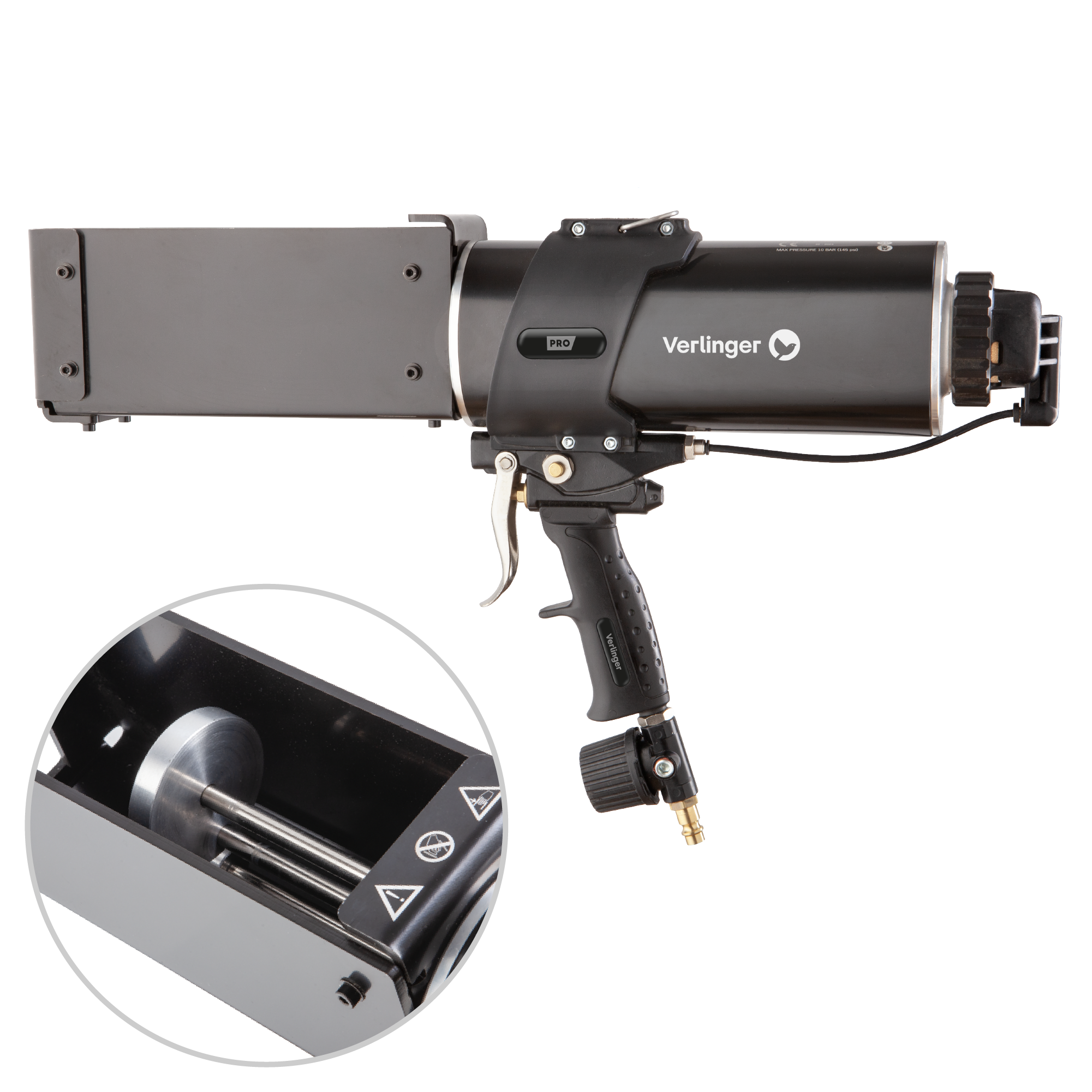 Wyciskacz pneumatyczny Verlinger CG-PA490, pistolet do klejów epoksydowych 490 ml 10:1, 52 x 33 x 9,5 cm, 1 szt.