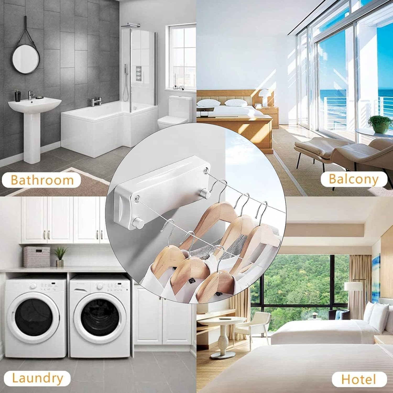 Corde A Linge Retractable 17 Pieds Fil A Linge Retractable Mural, Acier