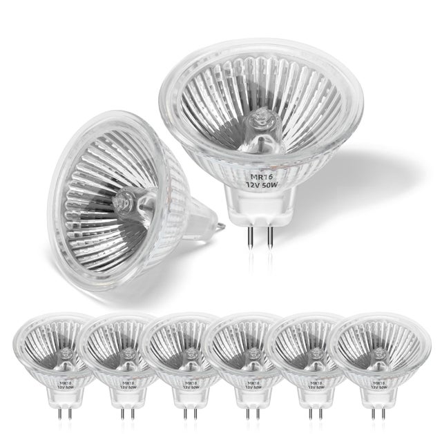 Pack de 8 Bombillas Halógenas MR16 50W 12V,Foco Halógeno GU5.3 Dimmable Blanco Cálido 2800K,2 Pines,Cúpula de Cristal para Lámparas de Techo