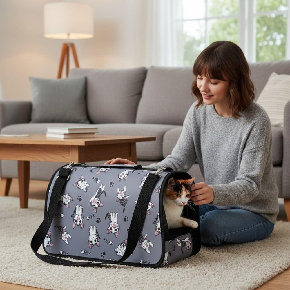 Bolsa de transporte para animais de estimação, ideal para gatos e coelhos. Fecho flexível com fecho de correr. Dimensões: 45 x 27 x 20 cm. - 2
