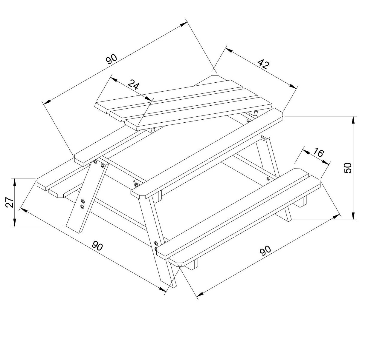 Mesa de jardín infantil - Mesa y silla infantil con caja de almacenaje - Mobiliario de jardín infantil 90x90xH50 cm - TIMBELA M010-1 - 4