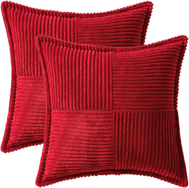 Housses de coussin décoratives pour canapé-lit, salon, 60 x 60cm, lot de 2, coussins décoratifs rouge style bohème, taies d'oreiller en velours côtelé