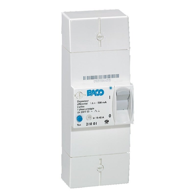 Disjoncteur de branchement BACO bipolaire différentiel 500mA instantané 60A non réglable LEGRAND 401051 - 3
