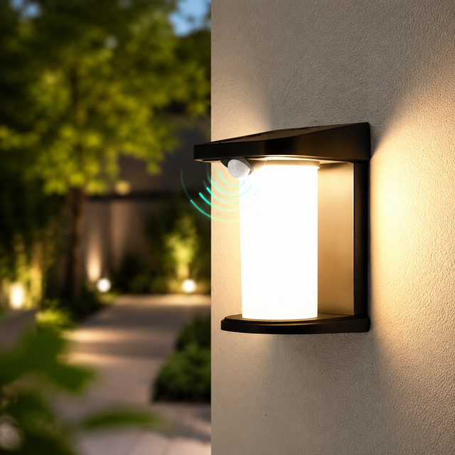 NETTLIFE Applique Murale Solaire avec Détecteur de Mouvement, 3000K Blanc Chaud, IP65 Étanche, 2 Modes, Lampe LED pour Jardin, Cour, Escalier, Entrée