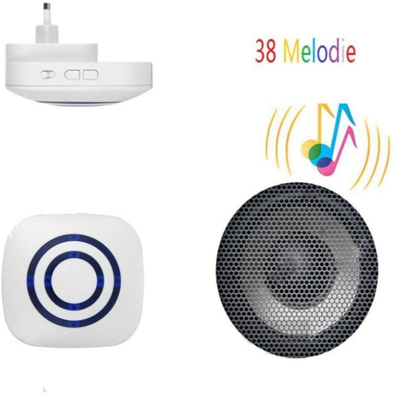 Sonnette sans Fil Kit de Carillon de Porte Electrique avec 1 Récepteur et 1 Détecteur de Mouvement PIR Sécurité avec 38 Mélodies au 3 Niveau Volumes - 5