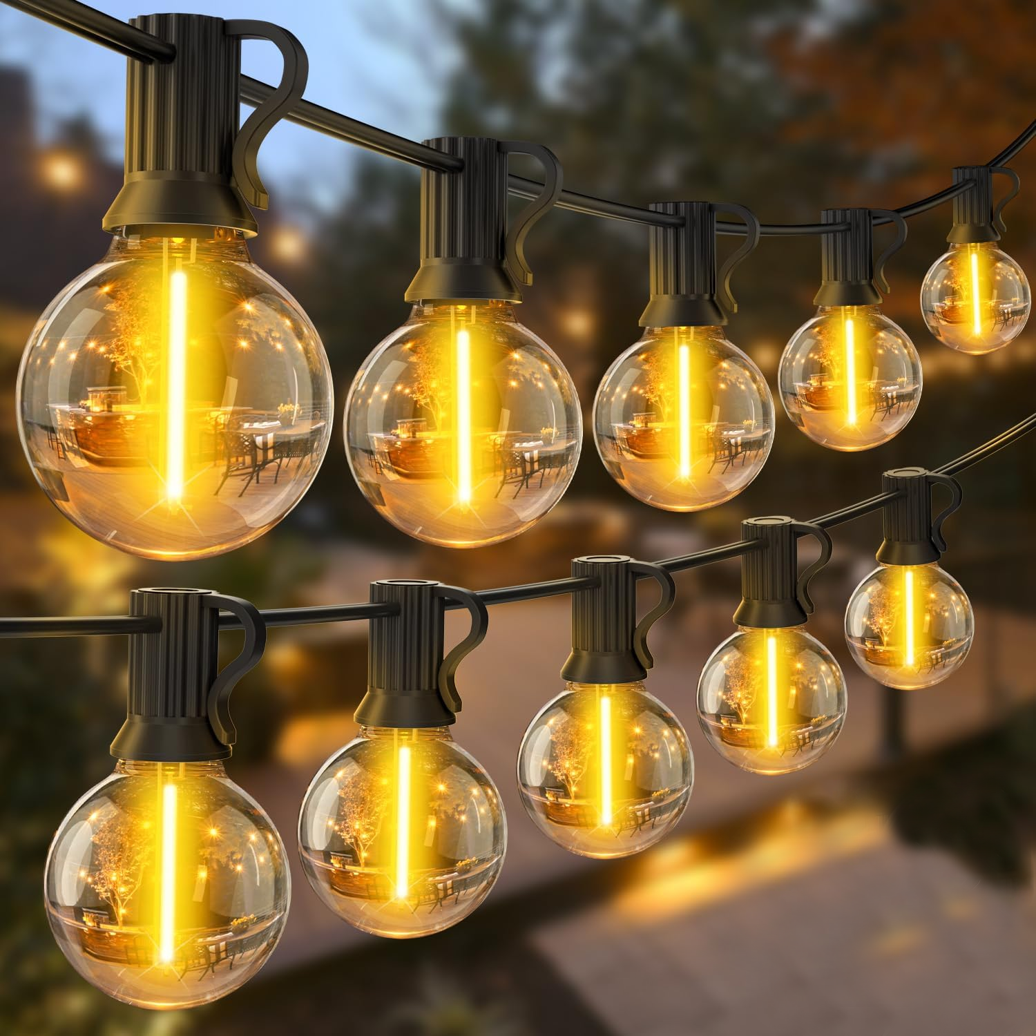 Zewnętrzne oświetlenie sznurkowe 7,6 m, oświetlenie ogrodowe z 25 + 2 żarówkami LED, dekoracyjne świąteczne oświetlenie sznurkowe, wodoodporne IP44