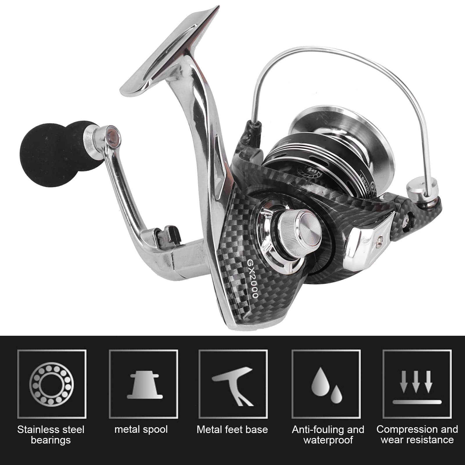 Accessorio per mulinelli da pesca con cuscinetto duplex Gapless con canna da mare con mulinello in metallo (GX2000) - 6