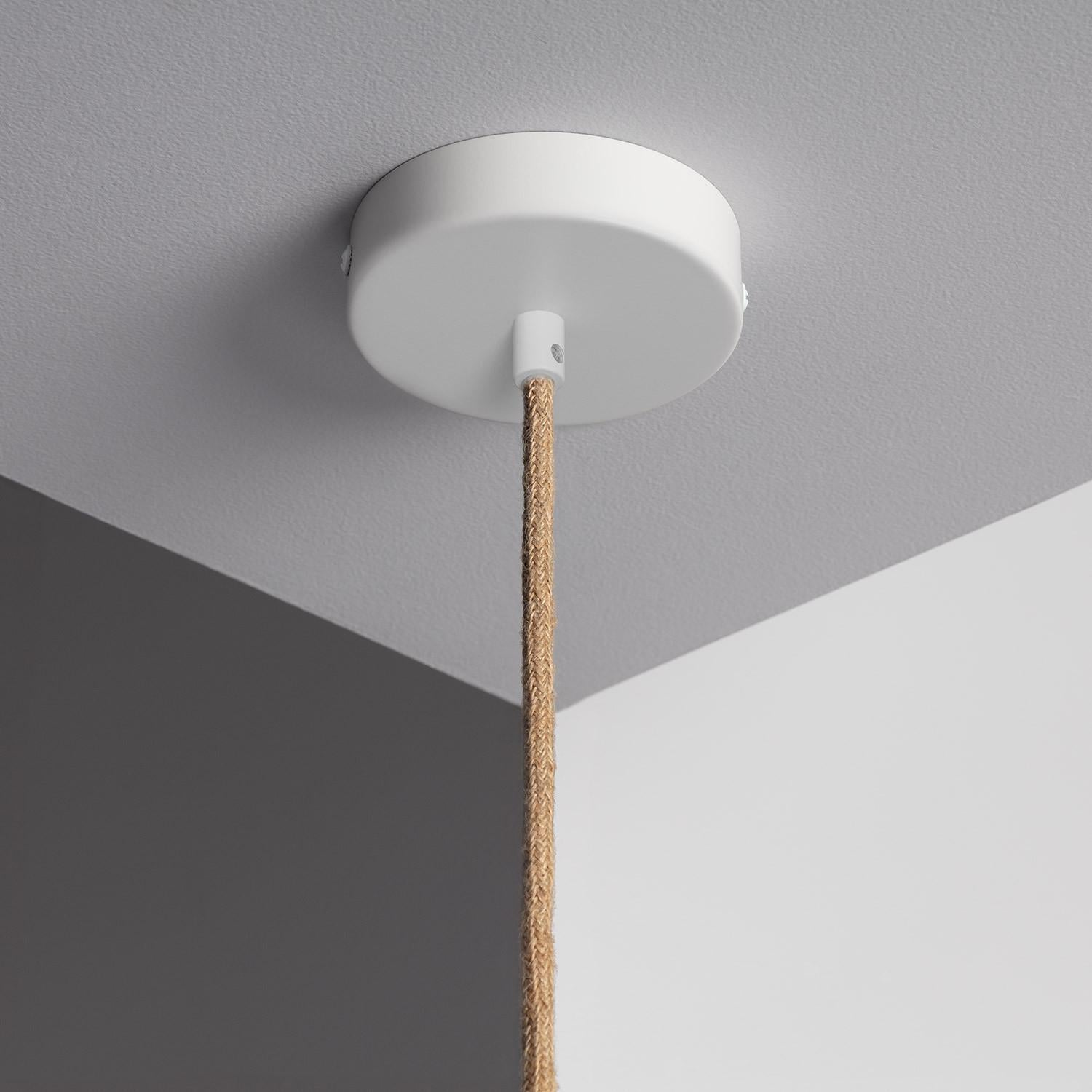 Support à Douille pour Lustre Suspension | Câble Textile 1.5m | Douille E27 | IP20 Intérieur | Diamètre 100mm | Corde Naturelle et Blanche, - 2