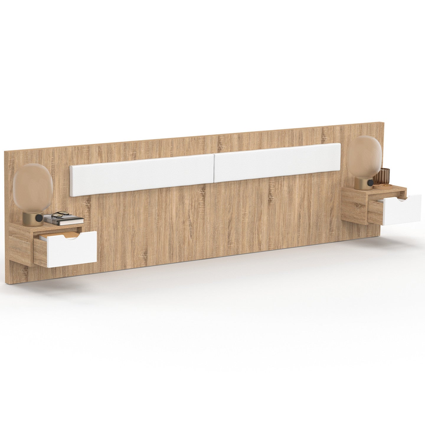 Tête de lit suspendue avec chevets SANTA pour lit 140, 160 et 180 cm bois et blanc - 4