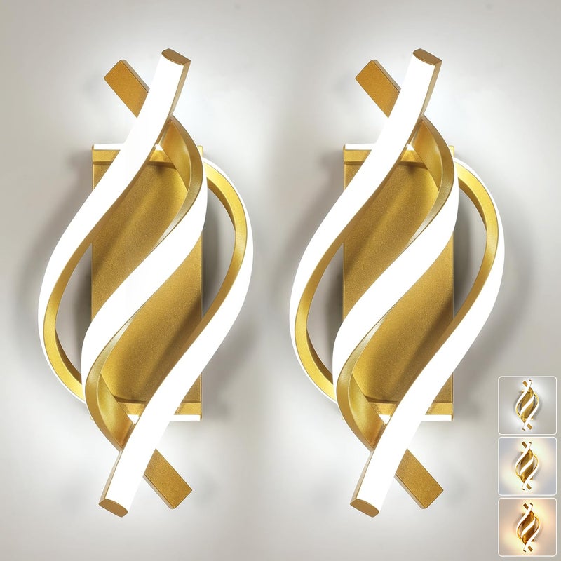 Zestaw 2 kinkietów LED, lampka nocna LED spiralna, wewnętrzny kinkiet aluminiowy, światło do lustra, 3 temperatury barwowe