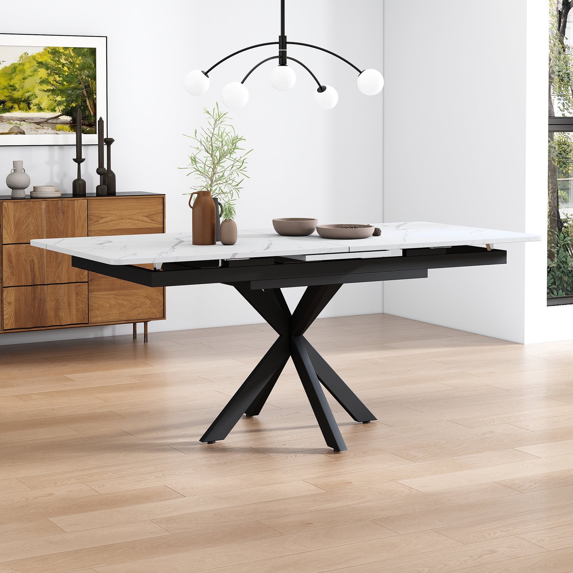 Élégante Table à Manger 92x92x76 en Verre et Fer Forgé Doré - Maison